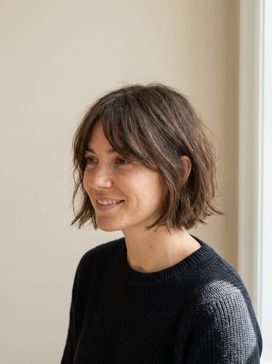 Kurzer Bob mit seitlichem Pony - Freche kurze Bob Frisuren